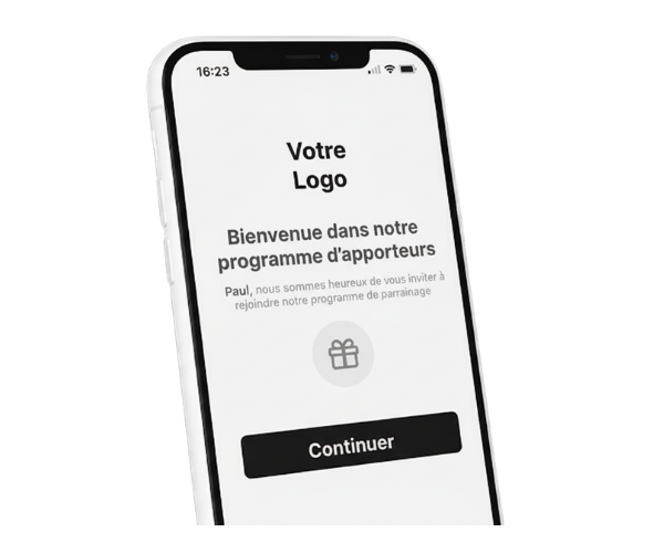 Interface accueil personnalisable d’une solution d’apport d’affaires et de parrainage pour piloter la recommandation clients